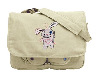 Stitchy Bunny Embroidered Canvas Messenger Bag