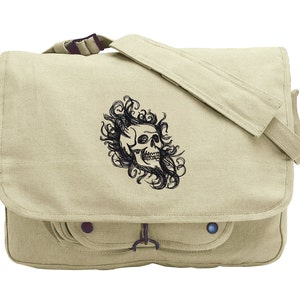 Skull in Swirls Embroidered Canvas Messenger Bag