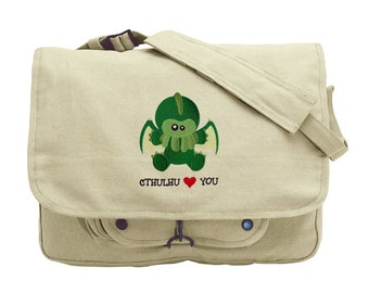 Cthulhu Loves You Embroidered Canvas Messenger Bag