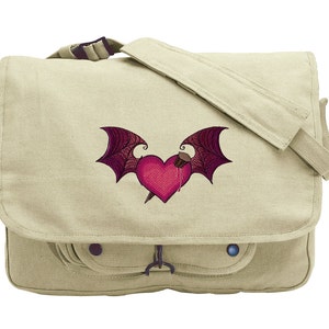 Staked Heart Embroidered Canvas Messenger Bag