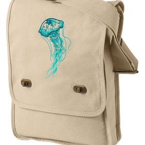 Aqua Marine - Jellyfish Embroidered Canvas Field Bag