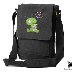 Abducted Alien Embroidered Canvas Tech, Tablet, iPad, Kindle, Fire, Camera Bag
