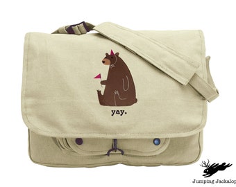 Party Bear Embroidered Canvas Messenger Bag