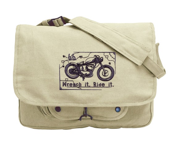 Wrench It Ride It Embroidered Canvas Messenger Bag - Etsy
