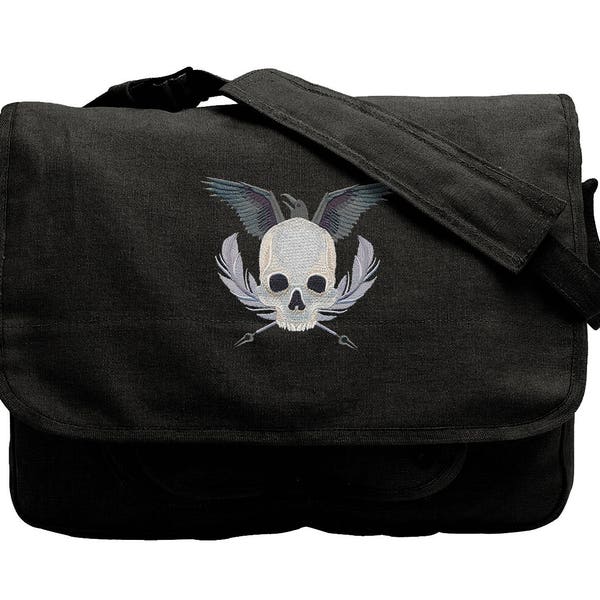 Edgar Allan Poe - Quoth the Raven Embroidered Canvas Messenger Bag, Skull Messenger, Raven Messenger Bag, Poe Messenger Bag