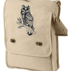 Sage Owl Embroidered Canvas Field Bag