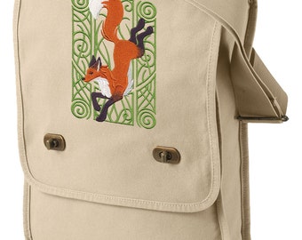 Fox Field Bag, Fox Nouveau Embroidered Canvas Field Bag