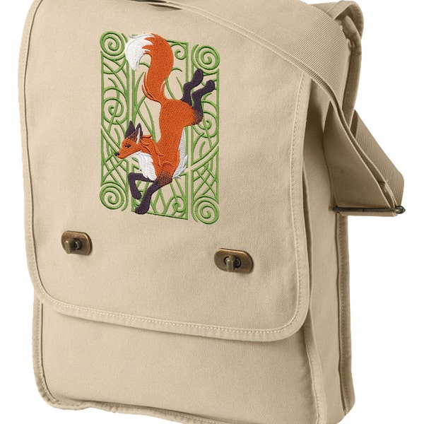 Fox Field Bag, Fox Nouveau Embroidered Canvas Field Bag