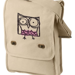 Square Owl Canvas Embroidered Field Bag