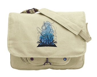 Literary Magic - Mystery Bag, Book Messenger Bag, Book Love Canvas Bag, Mystery Book Embroidered Canvas Messenger Bag