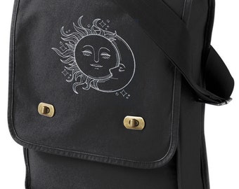 Vintage Celestial - Sun and Moon Embroidered Canvas Field Bag