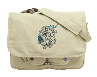 Phantasm - Unicorn Skull Embroidered Canvas Messenger Bag