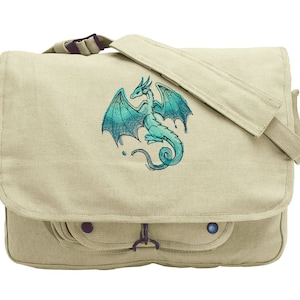 Dragon Bag, Colorful Dragon, Green Dragon, Spectrum - Dragon Embroidered Canvas Messenger Bag