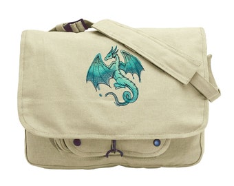 Drachentasche, Bunter Drache, Grüner Drache, Spektrum - Drachen bestickte Canvas Messenger Bag