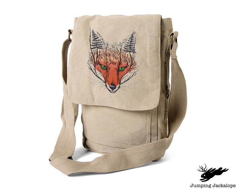 Fire Tablet Fox Embroidered Canvas Tech Camera Bag Autumn Fox Kindle iPad