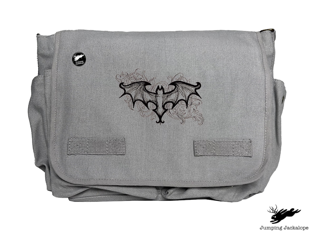 極美品✦MP Embroidery Casual Messenger Bag Elegant Bat Design Embroidered Classic Canvas Messenger Bag