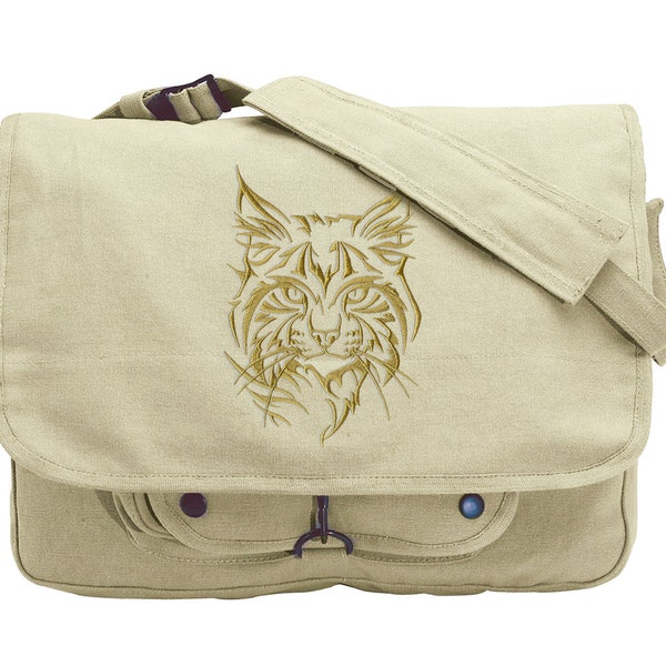 Northwoods Silhouette Wildcat (Lynx) Embroidered Canvas Messenger Bag