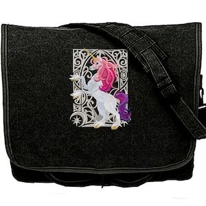 Unicorn Nouveau Embroidered Canvas Messenger Bag