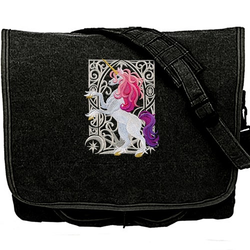 Unicorn Nouveau Embroidered Canvas Messenger Bag Etsy