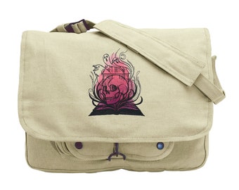 Literary Magic - Horror Bag, Book Messenger Bag, Book Love Canvas Bag, Horror Book Embroidered Canvas Messenger Bag