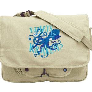 Octopus Messenger Bag, Kraken Messenger Bag, What&#39;s Kraken? Embroidered Canvas Messenger Bag Style 1