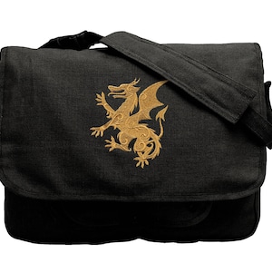 Vergulde heraldiek - messengertas van geborduurd canvas met draken