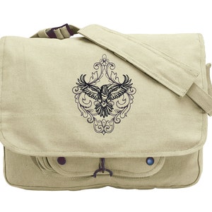 Toile Noir - Raven Embroidered Canvas Messenger Bag