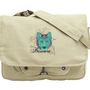 The Laboratory - Wolf Embroidered Canvas Messenger Bag