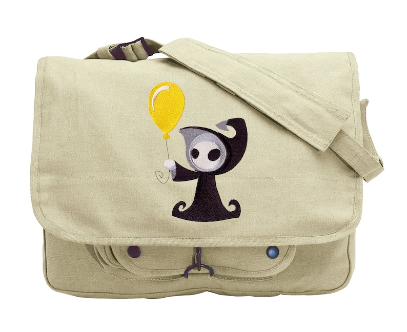 Death with Balloon Embroidered Canvas Messenger Bag