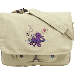 Octopus Hugs Embroidered Canvas Messenger Bag