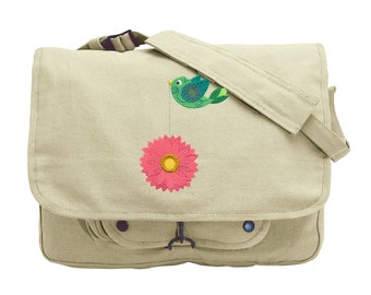 Tweet Chrysanthemum 2 Embroidered Canvas Messenger Bag