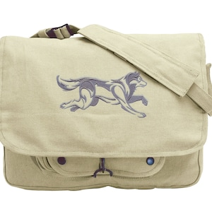 Northwoods Silhouette Full Wolf  Embroidered Canvas Messenger Bag
