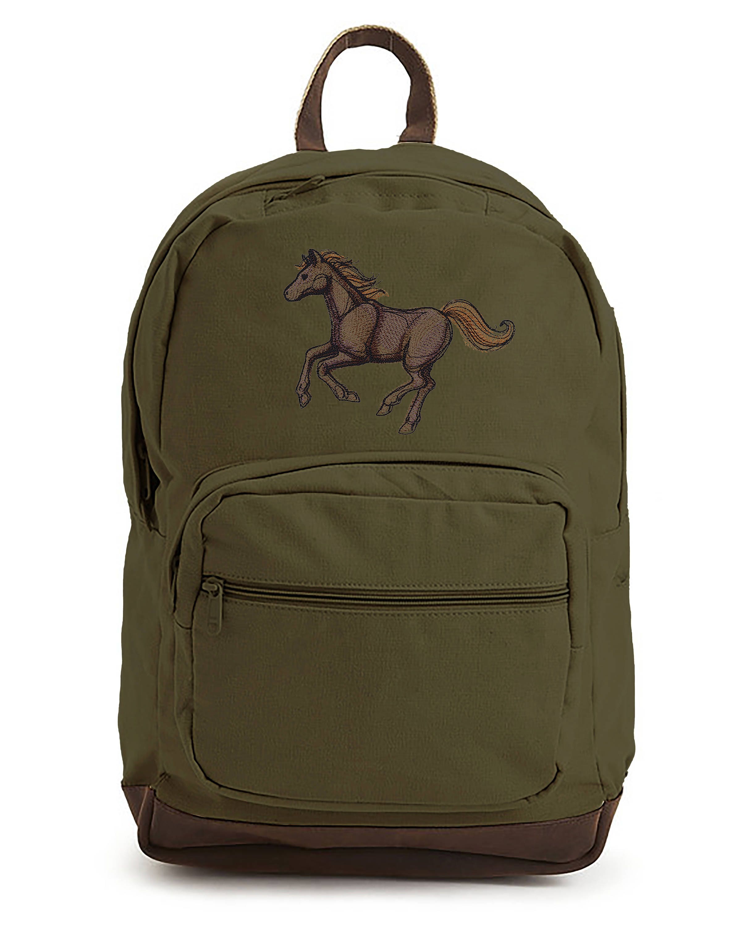 canvas mini backpack horses Horse Bookbag, Horse Backpack, Horse Laptop Bookbag, Equestrian Bag, Wild  Horse, Embroidered Canvas Backpack With Leather Accents