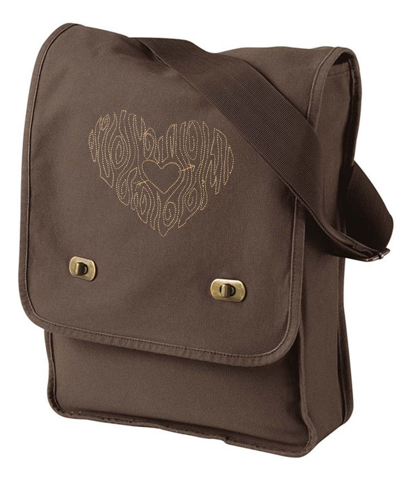 Woodgrain Heart Embroidered Canvas Field Bag