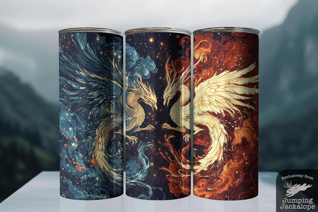 O*K様 極レア DOUBLE WALL TUMBLER AIOT！ ver D Starlit Showdown Tumbler – 20oz Dragon and Phoenix Firestorm Scene