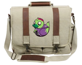 Zombie Duckie Embroidered Canvas with Leather Accents Premium Laptop Bag