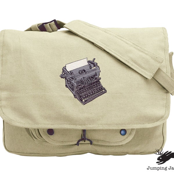 Just My Type Bag, Typewriter Design Bag Embroidered Canvas Messenger Bag, Typewriter Bag, Author Bag, Writer Bag, Writer Messenger