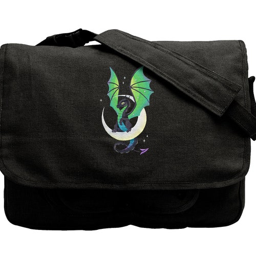 Dark Creatures Dragon Embroidered Canvas Messenger Bag Etsy