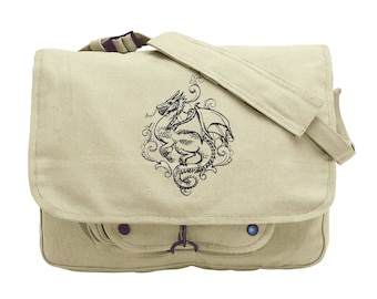 Toile Noir - Dragon Embroidered Canvas Messenger Bag