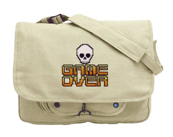 Game Over Geborduurde Canvas Messenger Bag