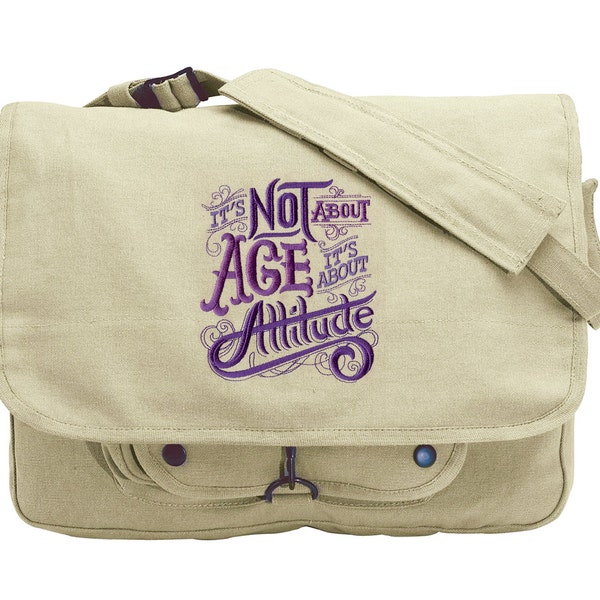 It's About Attitude Embroidered Canvas Messenger Bag