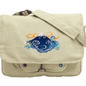 Whirling Waves - Mount Fuji Embroidered Canvas Messenger Bag