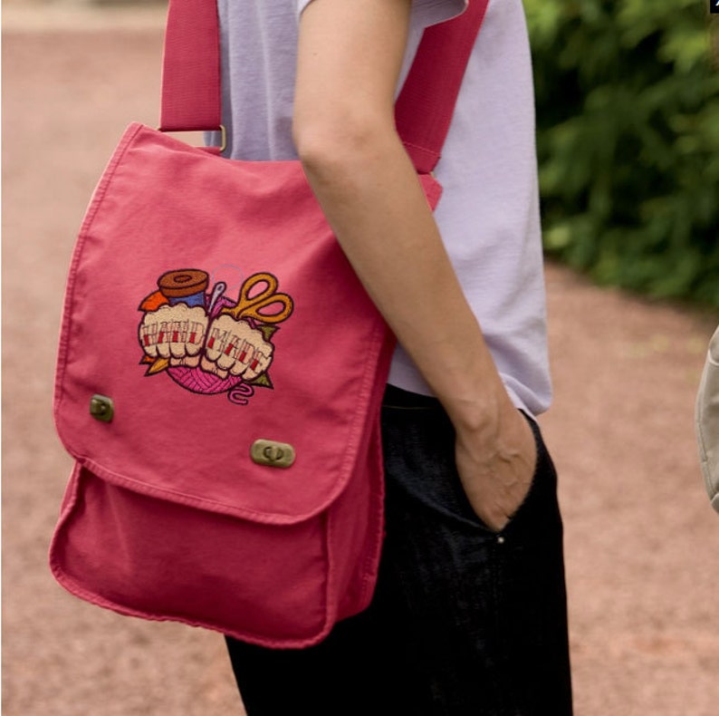 Moonlit Winter Embroidered Canvas Field Bag