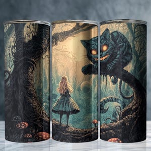 Cheshire’s Warning Tumbler – Alice in a Gothic Forest | 20oz Sublimated Wonderland Tumbler