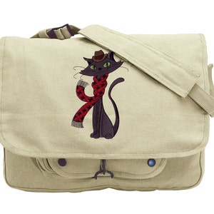 Hip Cat Embroidered Canvas Messenger Bag
