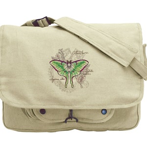 Luna Moth Collage Embroidered Canvas Messenger Bag