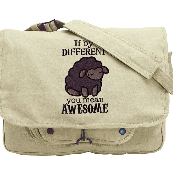 Awesome Black Sheep Embroidered Canvas Messenger Bag