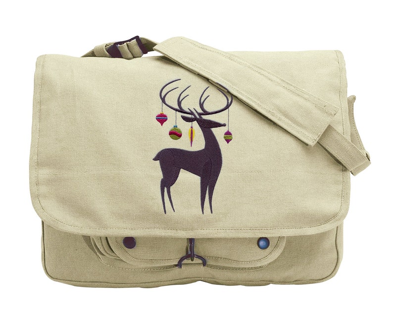 Christmas Deer Silhouette Embroidered Canvas Messenger Bag