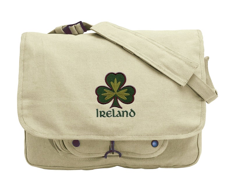 Shamrock and Ireland Embroidered Canvas Messenger Bag