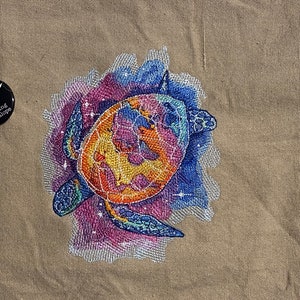 MiSFitS Celestial Sea Turtle Embroidered KHAKI Canvas Messenger Bag image 2